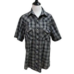 Wrangler Men's M Medium Western Button Down Shirt Short Sleeve Cowboy Pearl Snap
